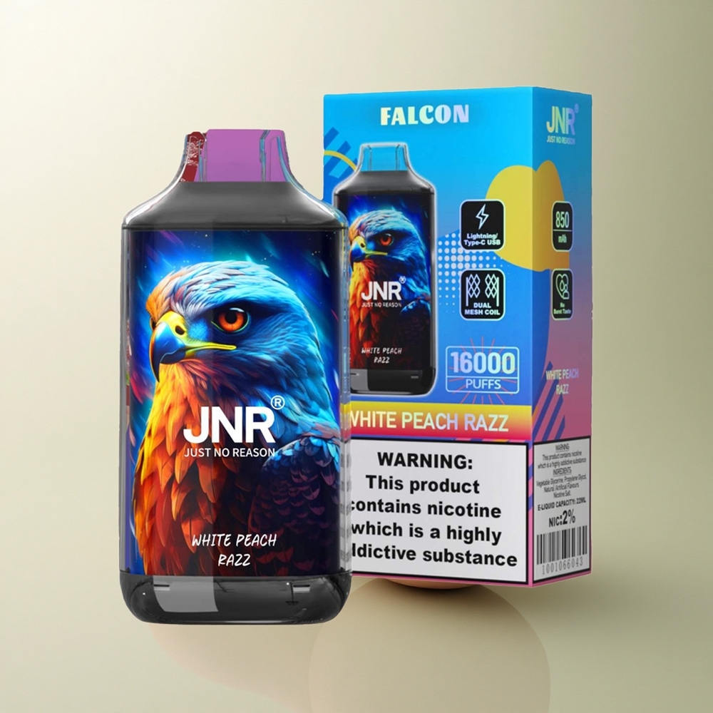 JNR Falcon 16000 Pêche Blanche Framboise avec 850 mAh et Affichage LED Intelligent