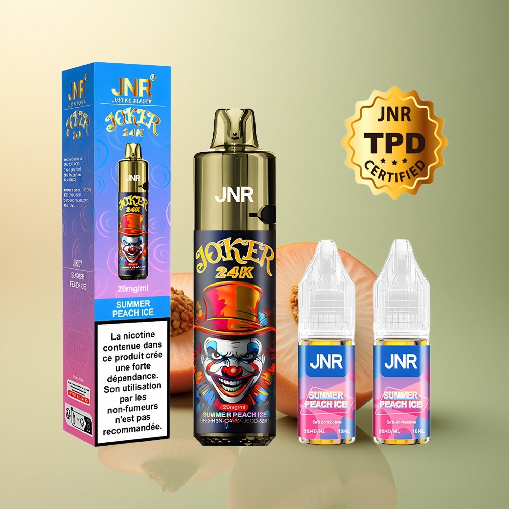 JNR Joker 24K Glace Pêche d\'Été Rechargeable 10ml avec 2% nicotine