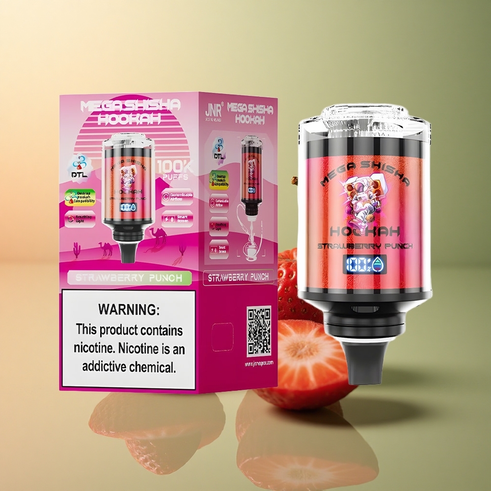 JNR Mega Shisha Hookah 100K Fraise Punch 60ml 2200mAh 2% Nicotine
