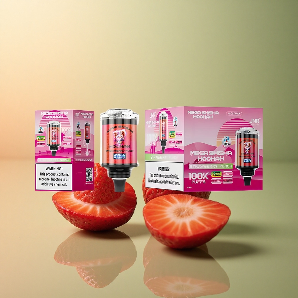 JNR Mega Shisha Hookah 100K Fraise Punch 60ml 2200mAh 2% Nicotine