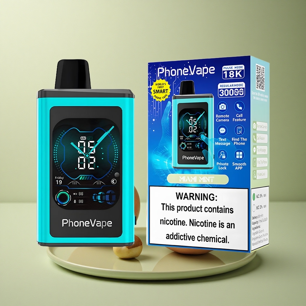 JNR PhoneVape 30000 Miami Menthe 850mAh Rechargeable App Contrôlée Nicotine 2% 5%