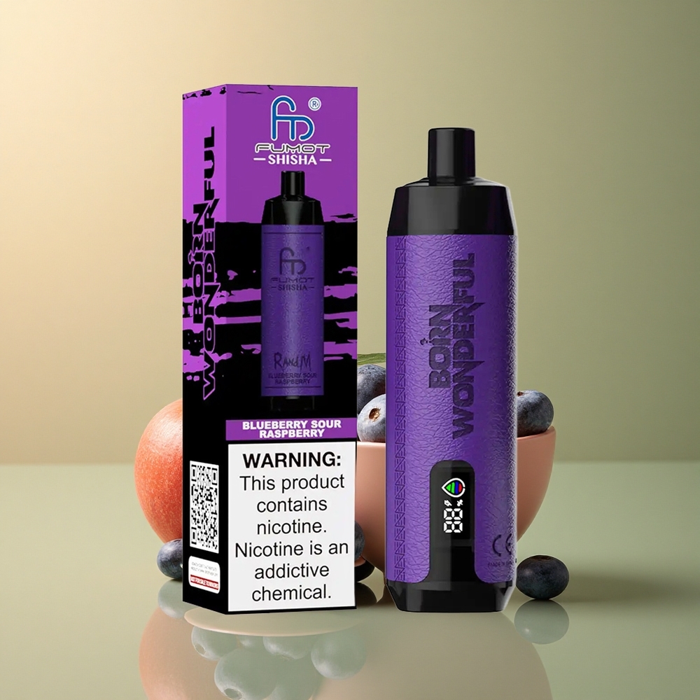 RandM Fumot Shisha 10000 Puffs Framboise Acidulée Myrtille avec 0,5% Nicotine et Batterie 850 mAh