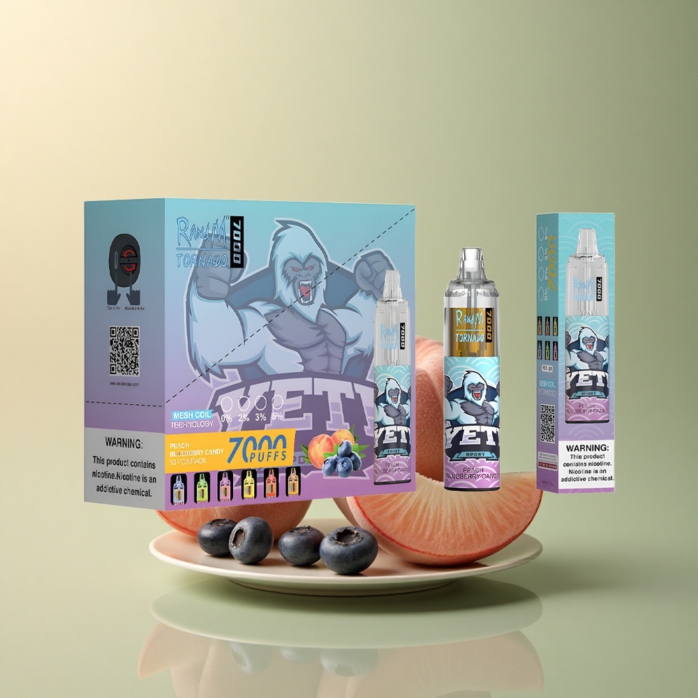 RandM Fumot Tornado 7000 Puffs Bonbon Pêche Myrtille avec 14 ML et 5% Nicotine