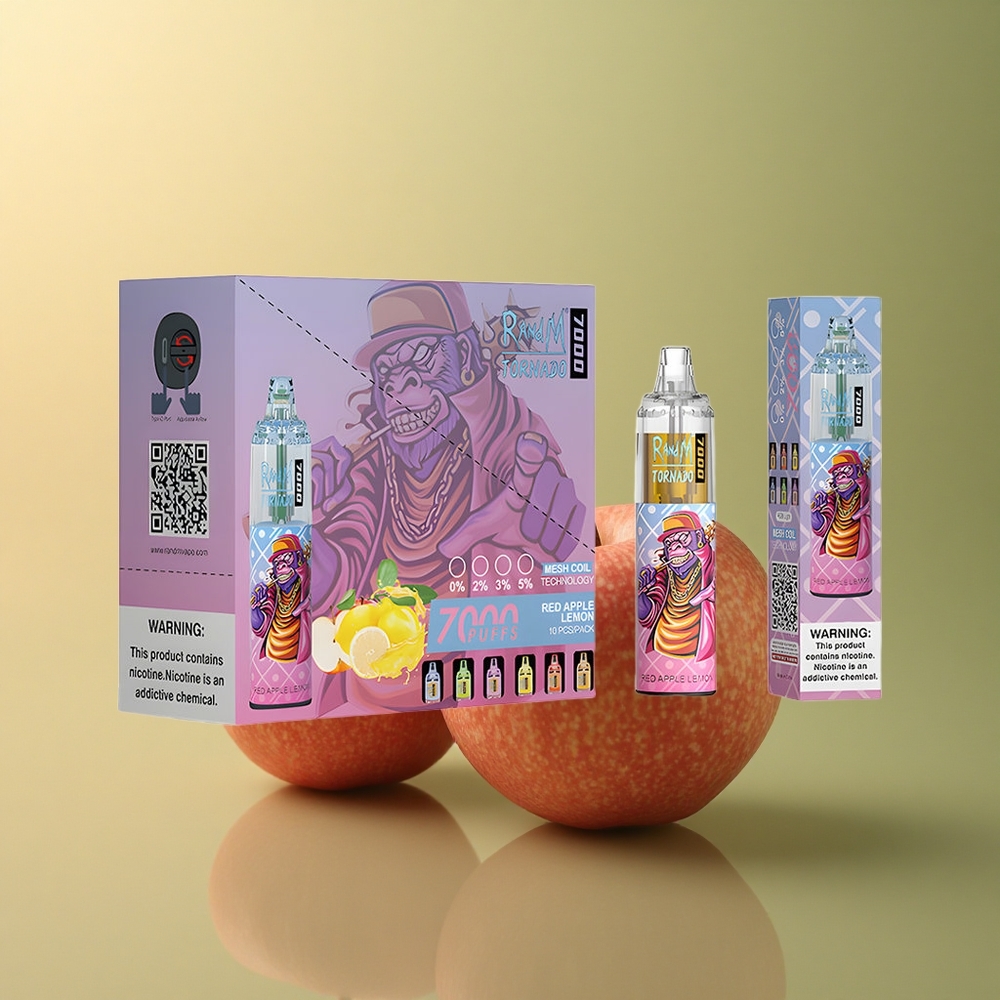 RandM Fumot Tornado 7000 Puffs Pomme Rouge Citron avec batterie 850 mAh et 5% nicotine