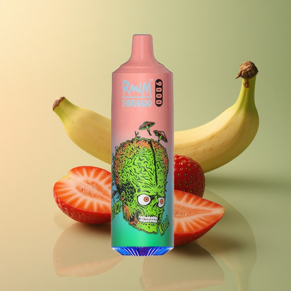 RandM Fumot Tornado 9000 Puffs Fraise Banane 850 mAh 18 mL Mesh Coil