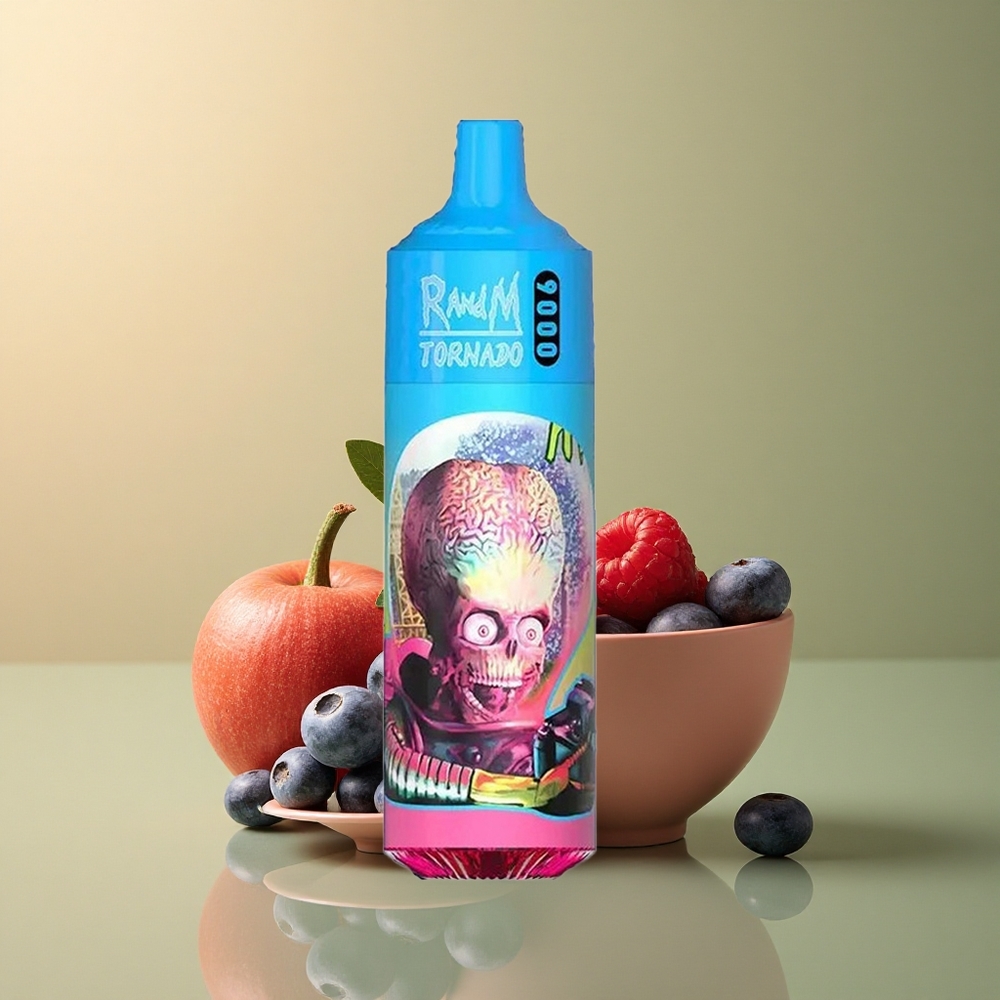 RandM Fumot Tornado 9000 Puffs Framboise Acidulée Myrtille avec Affichage RGB et 18 mL
