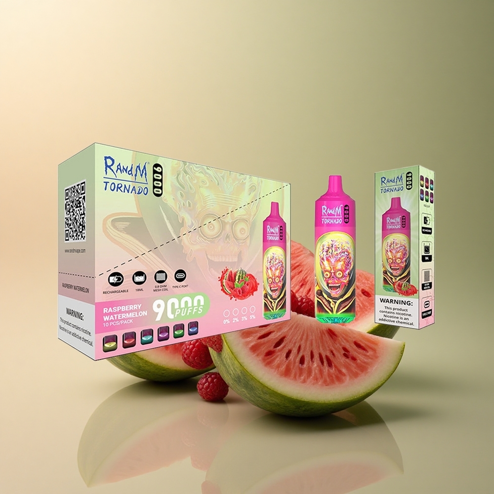 RandM Fumot Tornado 9000 Puffs Framboise Pastèque avec 18 mL et 850 mAh Rechargeable