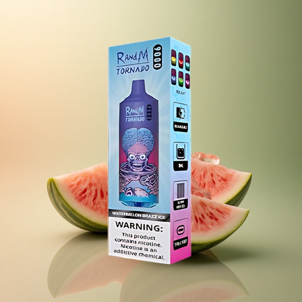 RandM Fumot Tornado 9000 Puffs Melon d\'Eau Brazz Glace avec 850 mAh et Écran RGB
