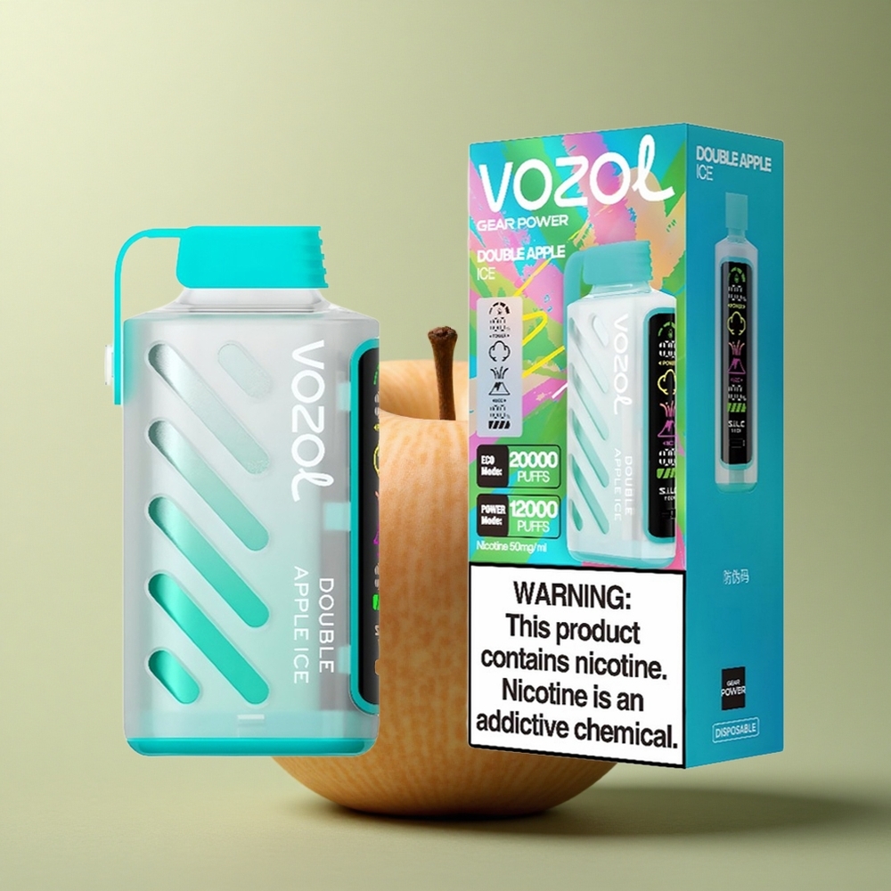 VOZOL Gear Power 20000 Puffs Double Pomme Glacée avec Technologie S.i.L.C. et 20mL d\'E-Liquide Pré-rempli