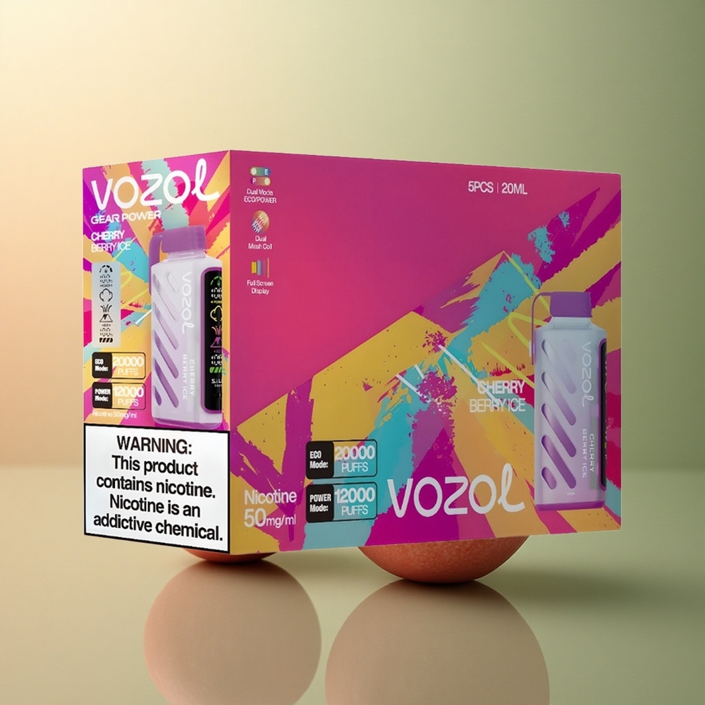 VOZOL Gear Power 20000 Puffs Glace Cerise-Baies avec Technologie S.i.L.C. et 20mL de E-Liquide Prérempli
