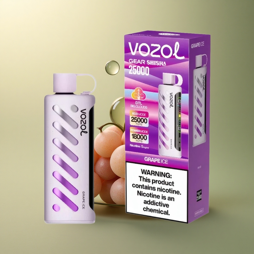 VOZOL Gear Shisha 25000 Puffs Glace au Raisin avec Double Mesh et 5mg de Nicotine