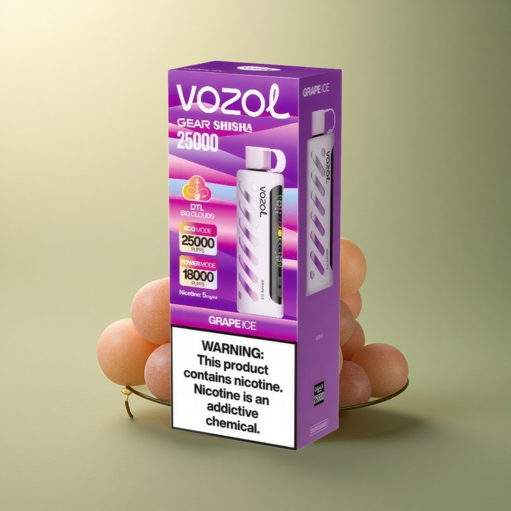 VOZOL Gear Shisha 25000 Puffs Glace au Raisin avec Double Mesh et 5mg de Nicotine