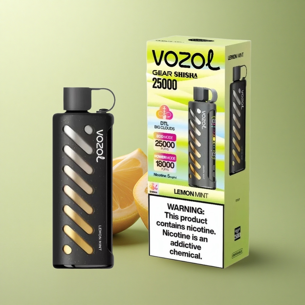 VOZOL Gear Shisha 25000 Puffs Menthe Citronnée avec Double Mesh et 5mg de Nicotine