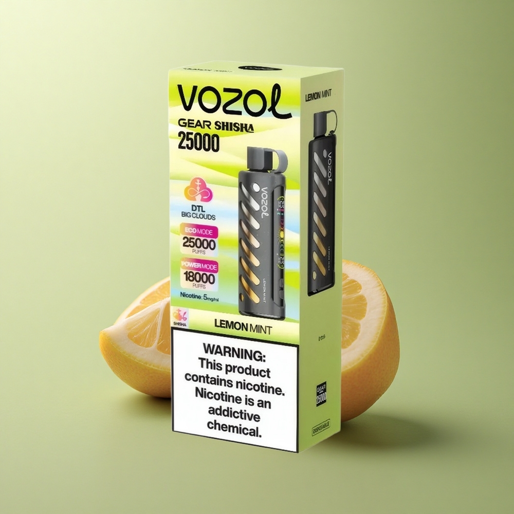 VOZOL Gear Shisha 25000 Puffs Menthe Citronnée avec Double Mesh et 5mg de Nicotine